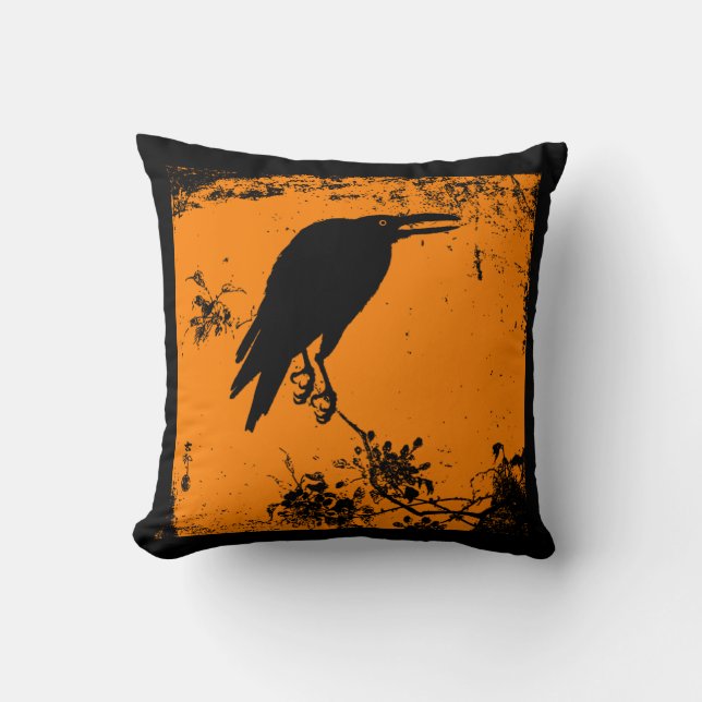 Fantastisk Black Raven på Orange Kudde (Framsida)