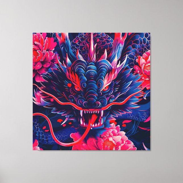 Fantastisk Blommar Fury Dragon Canvastryck (Framsida)