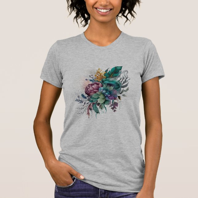 Fantastisk Blommigt, design, färgöverföring T Shirt (Framsida)