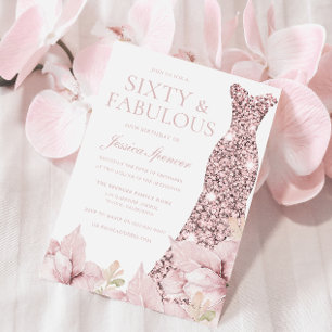 Fantastisk  Blommigt och resning 60:e Födelsedagsf Inbjudningar
