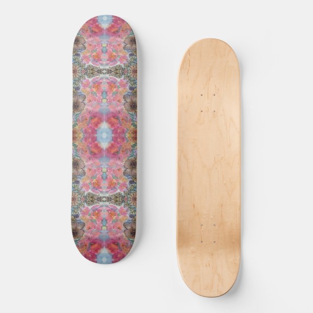 Fantastisk Blomsterträdgård - vattenfärgsfärg för  Mini Skateboard Bräda 18,5 Cm (Framsida)