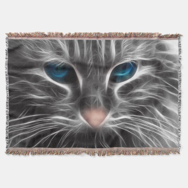 Fantastisk Blue Eyed Cat Ansikte Filt (Framsidan)