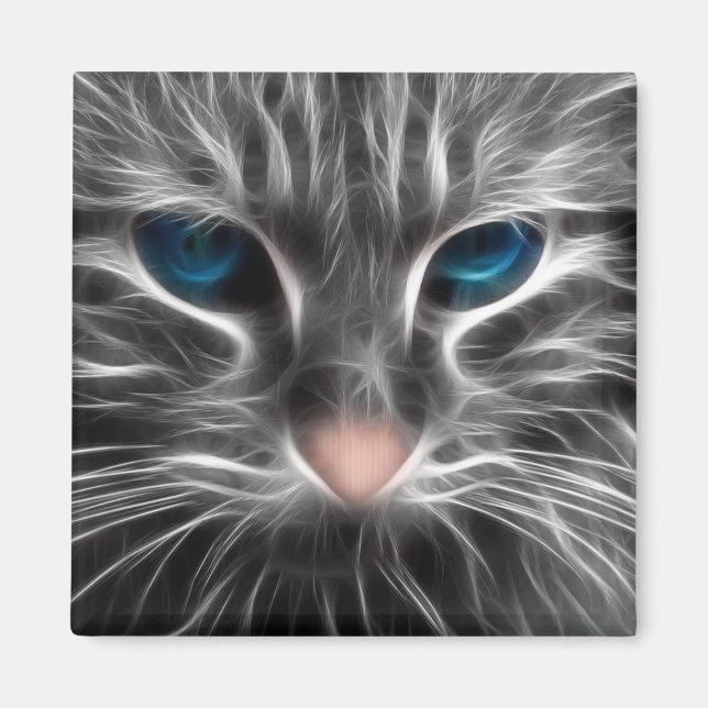 Fantastisk Blue Eyed Cat Ansikte Magnet (Framsidan)