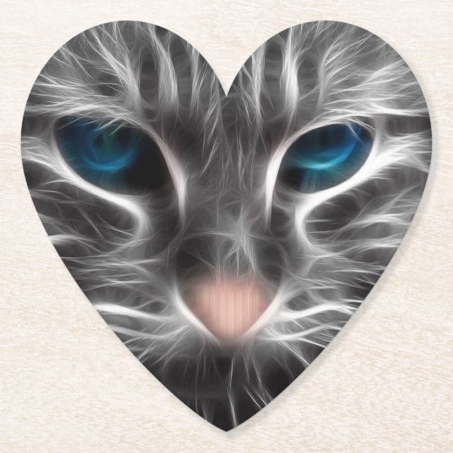 Fantastisk Blue Eyed Cat Ansikte Underlägg Papper (Framsida)