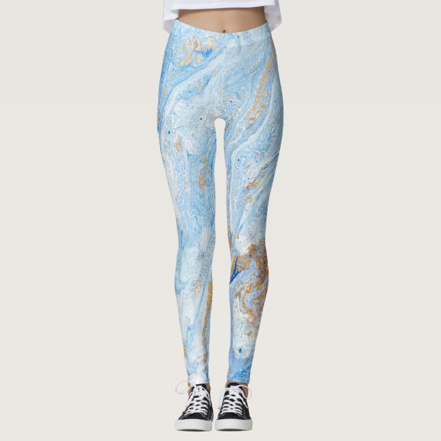 Fantastisk Blue Marble Leggings (Framsida)