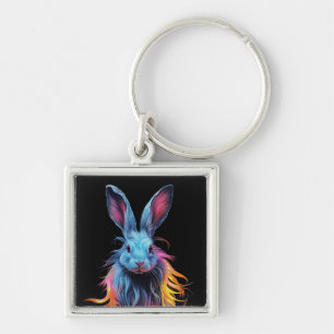 Fantastisk Blue Rabbit on Fire Fyrkantig Silverfärgad Nyckelring