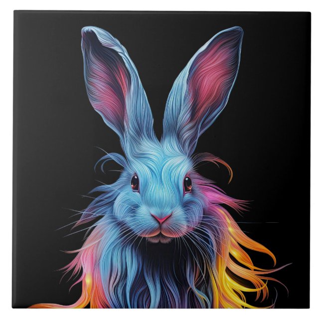 Fantastisk Blue Rabbit on Fire Kakelplatta (Framsidan)