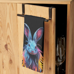 Fantastisk Blue Rabbit on Fire Kökshandduk