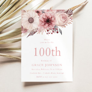 Fantastisk Boho-Blommigt 100:e Födelsedagsfesten Inbjudningar