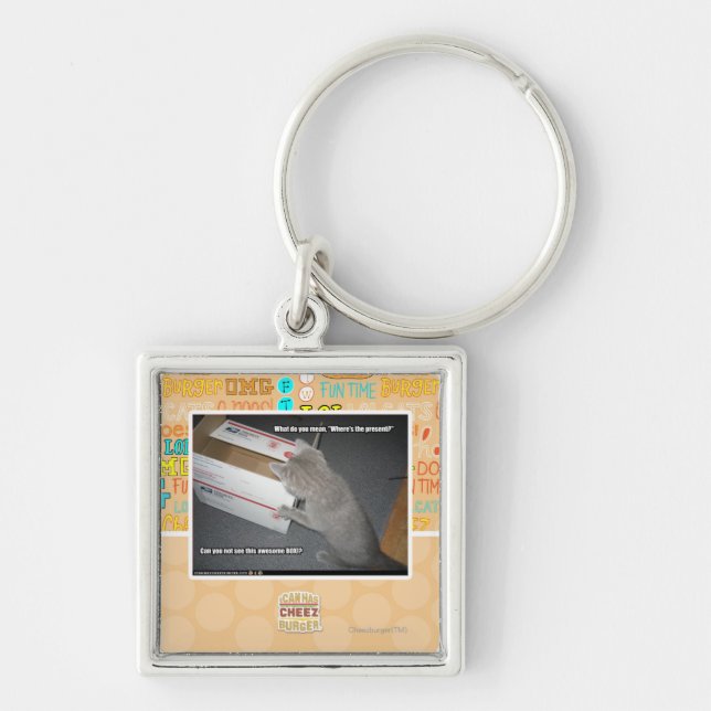 Fantastisk boxas fyrkantig silverfärgad nyckelring (Framsidan)