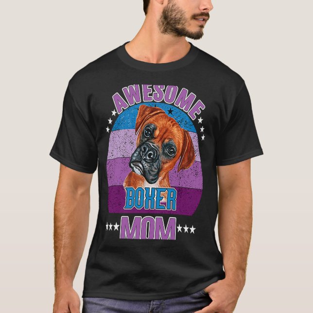 Fantastisk Boxer Mamma Retro Sunset Mor Hund T Shirt (Framsida)