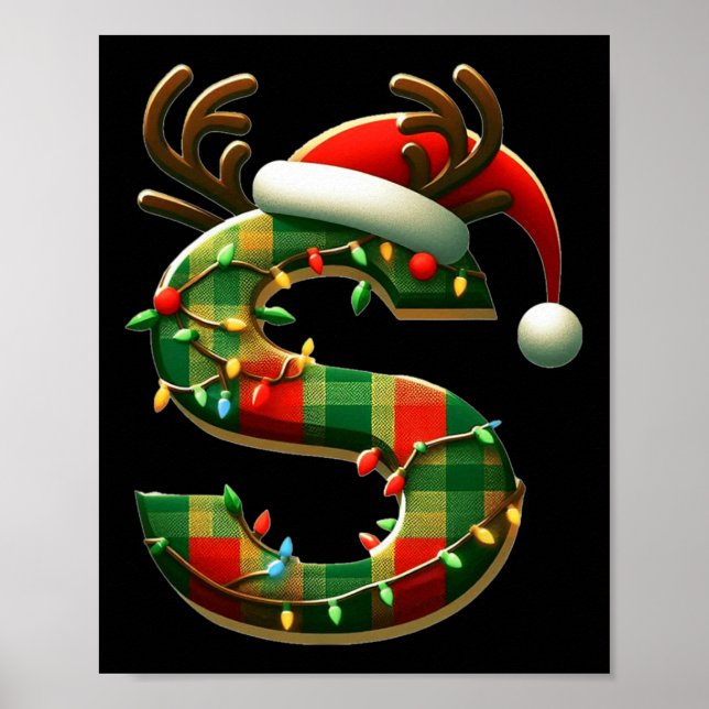 Fantastisk Brev S Santa Hat Monogram Initial Namn  Poster (Framsidan)