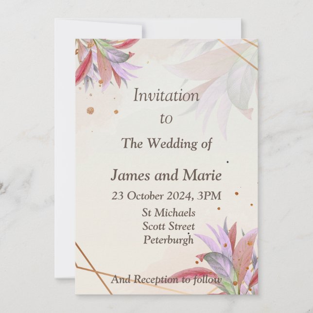 Fantastisk bröllopsinbjudan, höstliga blad inbjudningar (Framsida)