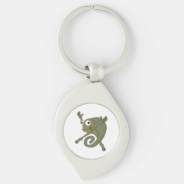 Fantastisk Chameleon Swirl Silverfärgad Nyckelring (Framsidan)