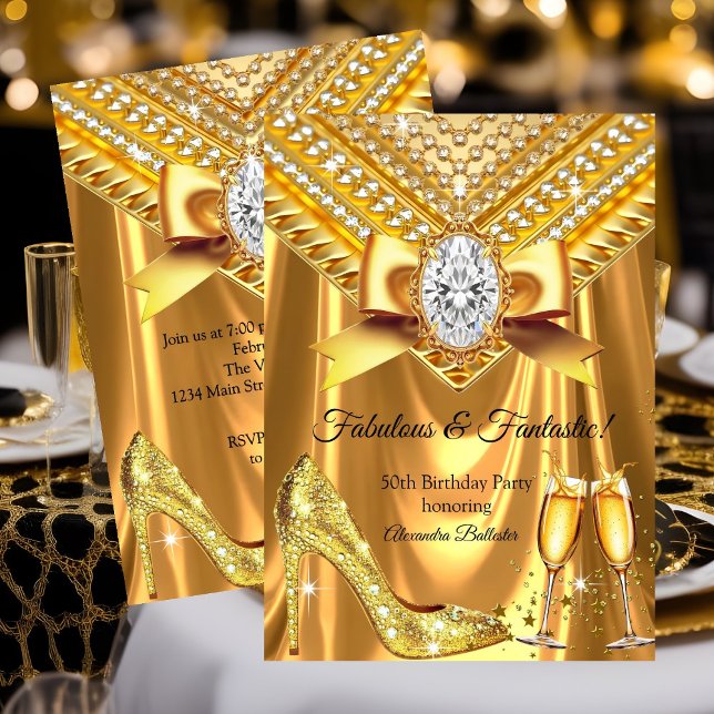 Fantastisk Champagne födelsedag Guld Högt Klöver D Inbjudningar (Skapare uppladdad)