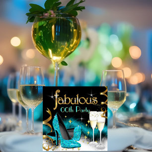 Fantastisk Champagnefest Glittrande Teal Klackskor Inbjudningar