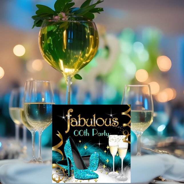 Fantastisk Champagnefest Glittrande Teal Klackskor Inbjudningar (Skapare uppladdad)