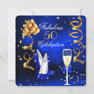 Fantastisk Champagnefest Stråblå Klackar Guld Inbjudningar