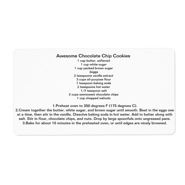 Fantastisk Chocolate Chip Cookie REcipe Fraktsedel (Framsidan)