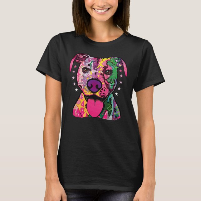 Fantastisk Colorful Pitbullstaffie T Shirt (Framsida)