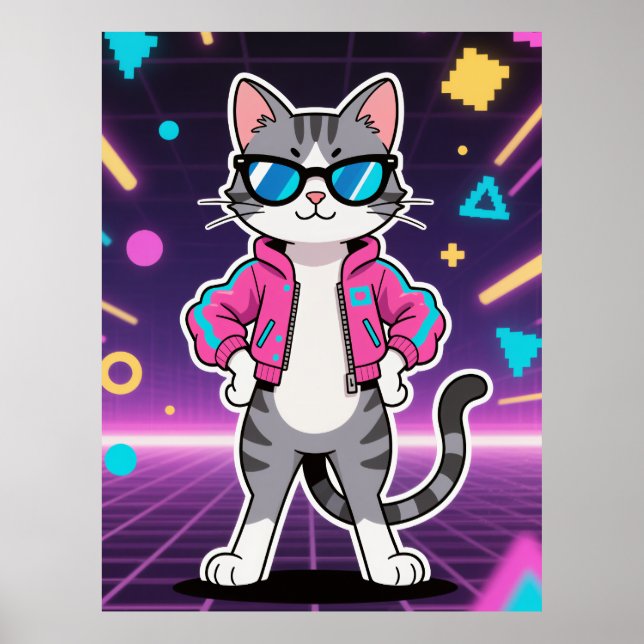 Fantastisk Cool Retro Gamer Katt Poster (Framsidan)