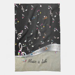 Fantastisk coola "Music is Life" färgstark musik  Kökshandduk