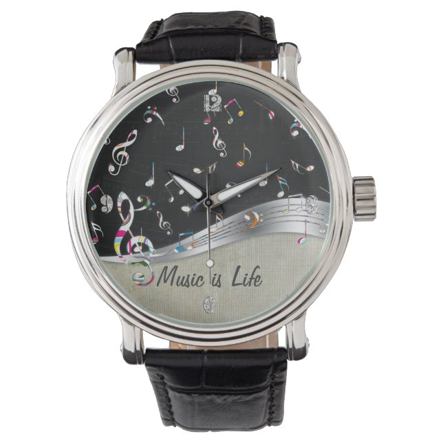 Fantastisk coola "Music is Life" färgstark musik n Armbandsur (Framsida)