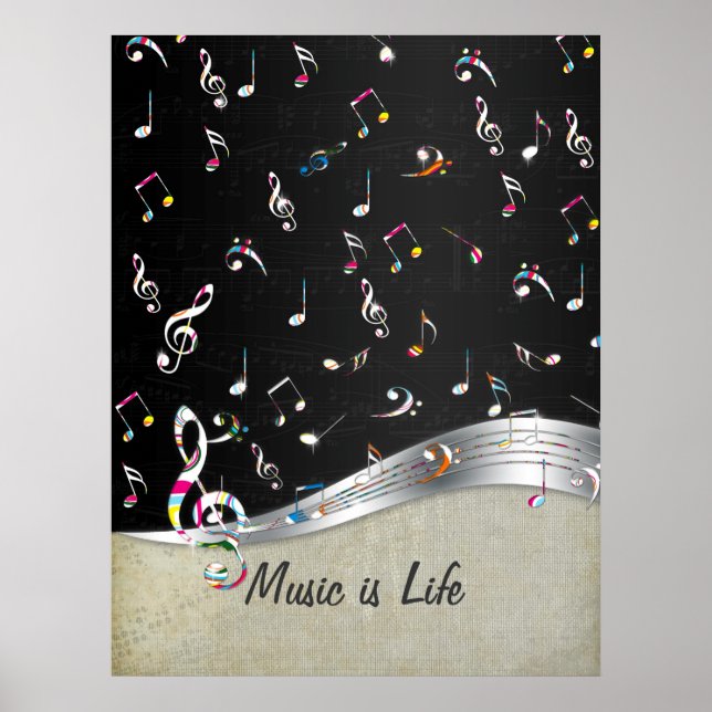 Fantastisk coola "Music is Life" färgstark musik n Poster (Framsidan)
