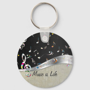Fantastisk coola "Music is Life" färgstark musik Nyckelring