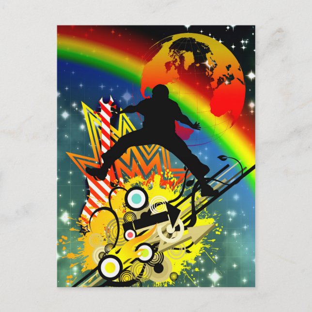 Fantastisk coola musikdansare silhouette guitar pl vykort (Framsida)