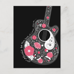 Fantastisk coola Söt trendig Gråblommor Guitar Vykort