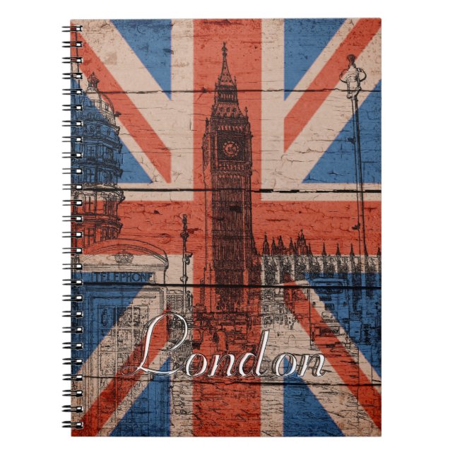 Fantastisk coola trendig gamle wood grunge U.k. fl Anteckningsbok (Framsidan)