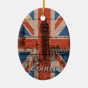 Fantastisk coola trendig gamle wood grunge U.k. fl Julgransprydnad Keramik