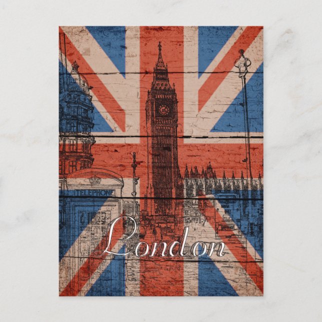 Fantastisk coola trendig gamle wood grunge U.k. fl Vykort (Framsida)