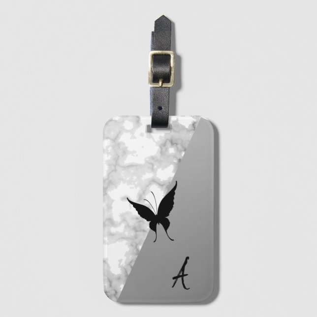 Fantastisk, Coola, vit marmor, Buterfy, Silver Bagagebricka (Framsida vertikal)