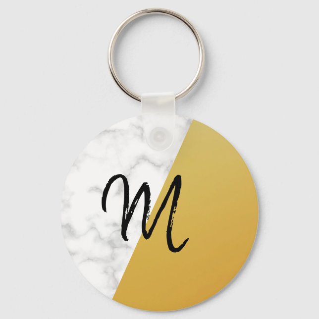 Fantastisk, Coola, vit marmor, Guld Monogram Nyckelring (Framsida)