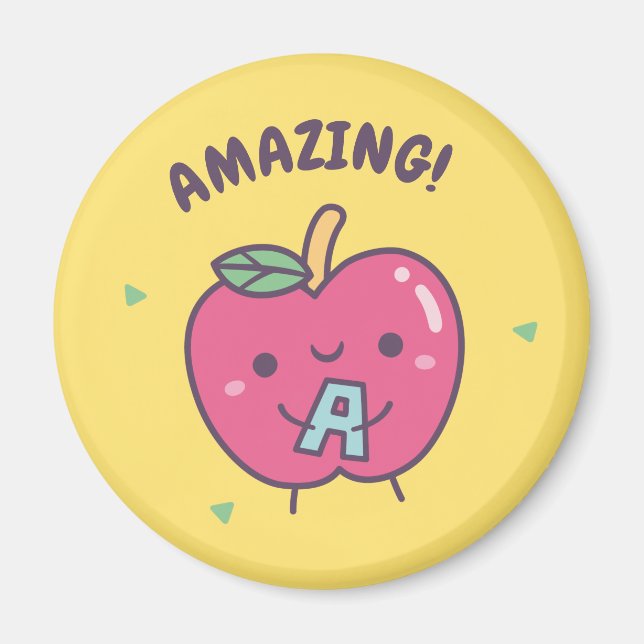 Fantastisk Cute Red Apple med alfabet A, motivatio Magnet (Framsidan)
