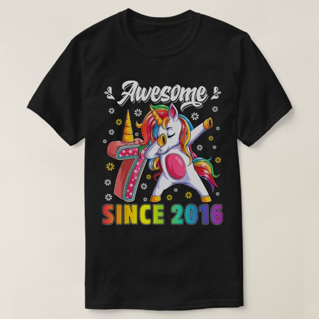 Fantastisk Dabbing Unicorn Birthday 7 Year Old Gir T Shirt (Design framsida)