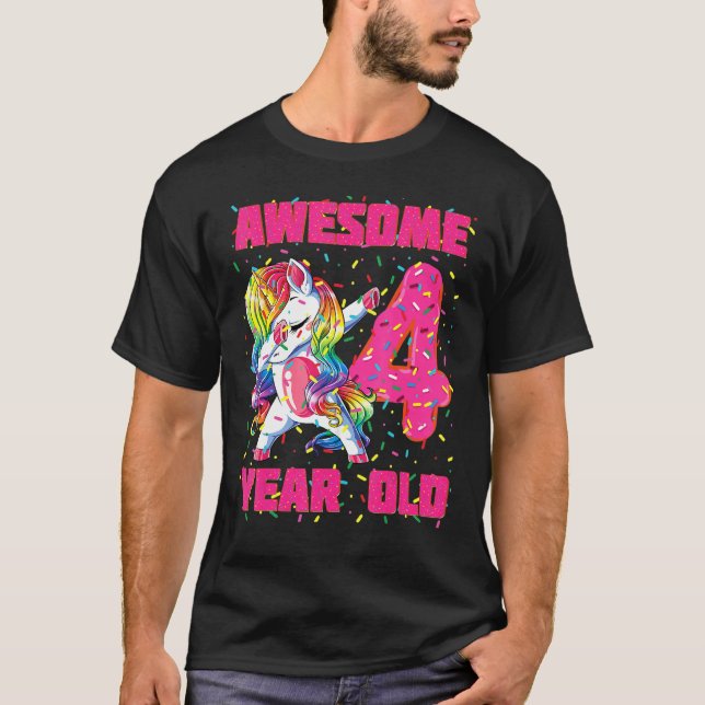 Fantastisk Dabbing Unicorn Donut's 4e födelsedagen T Shirt (Framsida)