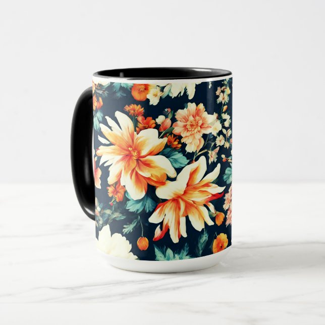 Fantastisk Delikat White and Lush Red Orange Flowe Mugg (Framsida vänster)