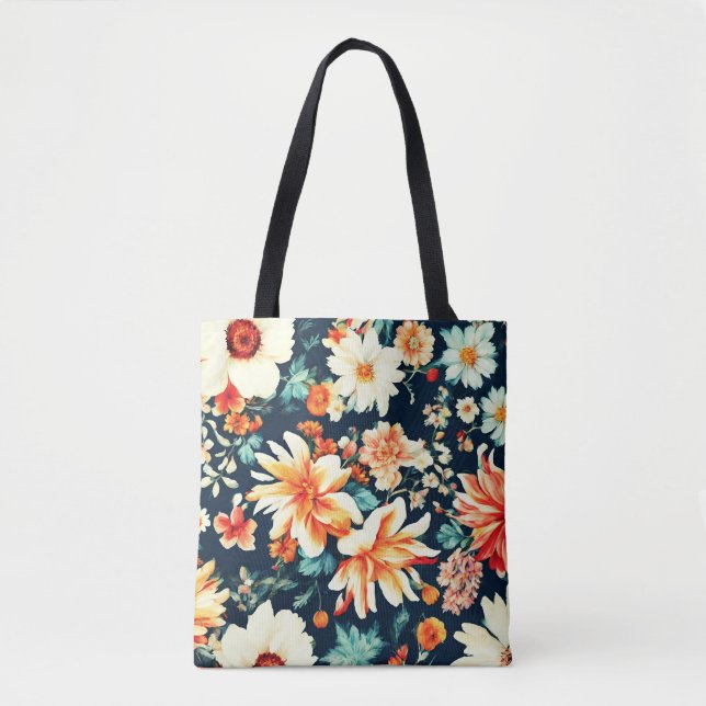 Fantastisk Delikat White and Lush Red Orange Flowe Tygkasse (Framsida)