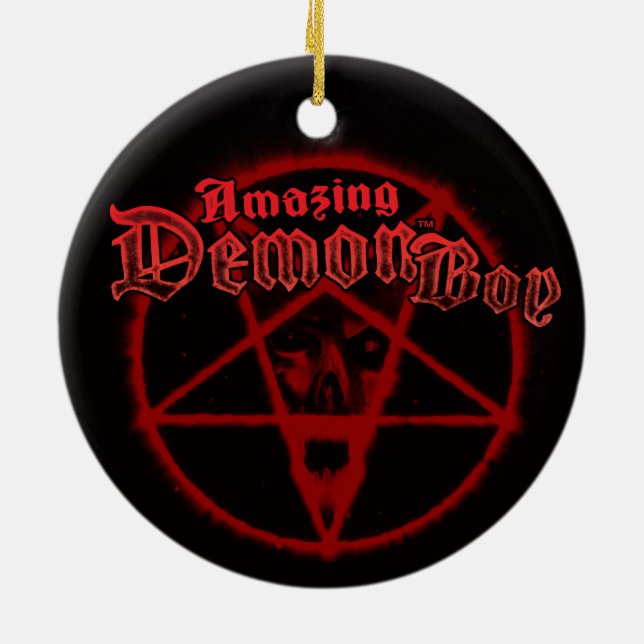 Fantastisk Demon Boy Pentagram Julgransprydnad Keramik (Baksidan)