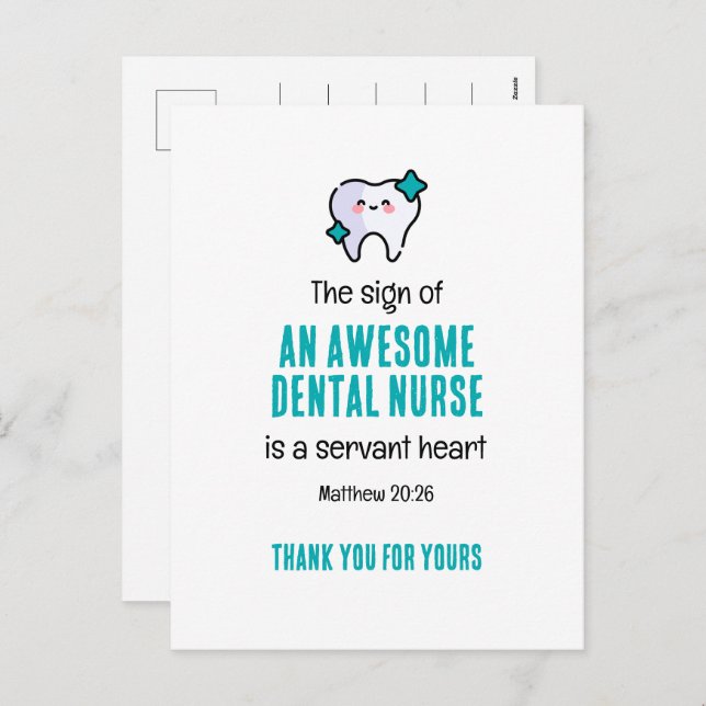 FANTASTISK DENTAL NURSE SERVANT HEART Tack Helg Vykort (Fram/baksida)