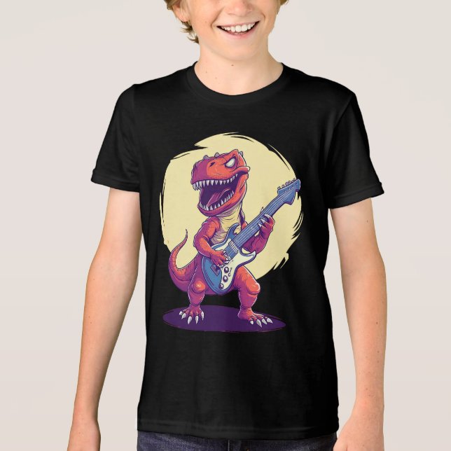 Fantastisk Dinosaur Jamming on Electric Guitar T Shirt (Framsida)