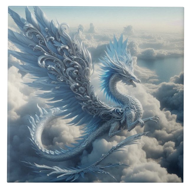 Fantastisk Dragon omgiven av moln Kakelplatta (Framsidan)
