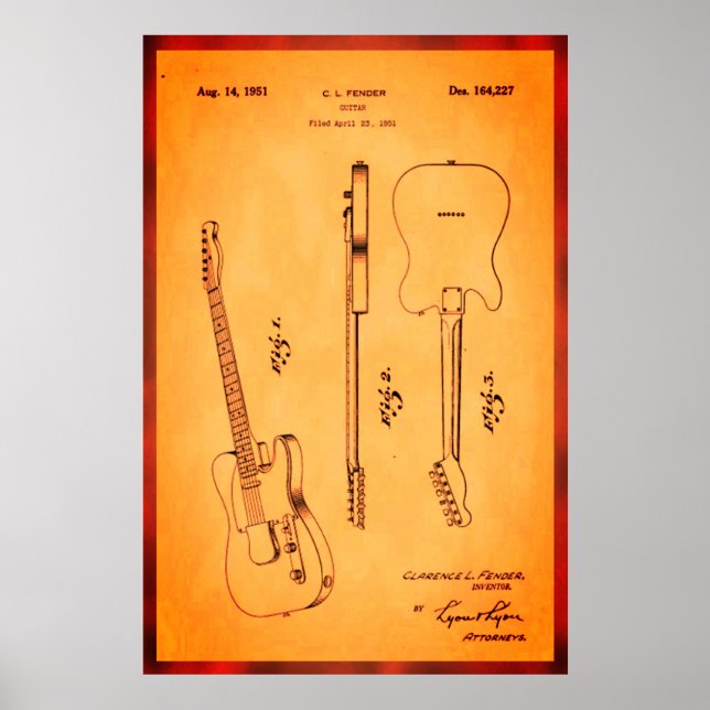 Fantastisk Electric Guitar Patent Art Coola och Re Poster (Framsidan)