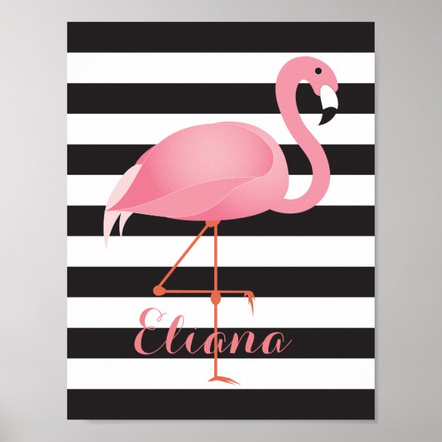 Fantastisk, elegant flamingo poster med namn (Framsidan)