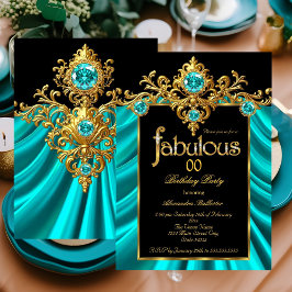 Fantastisk Elegant Födelsedag Tealblå Siden Guld Ä Inbjudningar