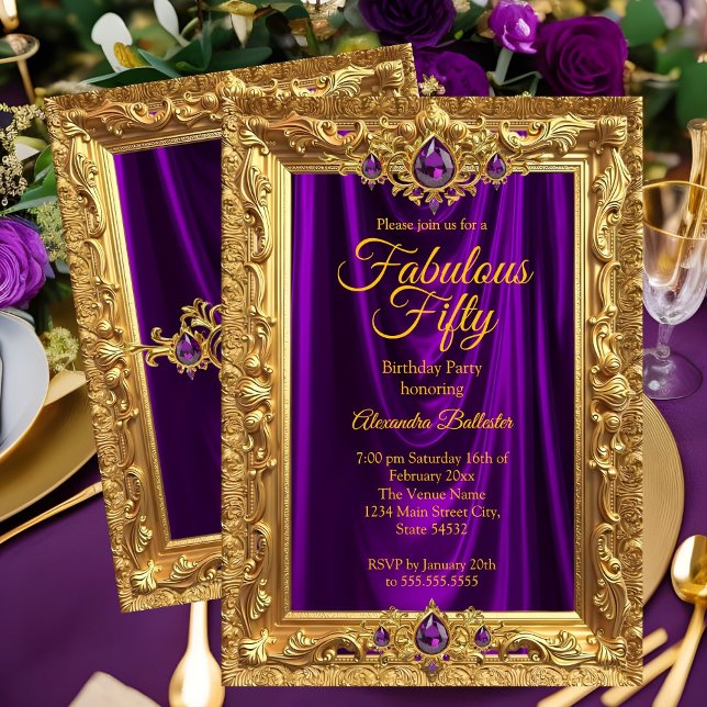 Fantastisk Elegant Födelsedagsfest Lila Guld Juvel Inbjudningar (Skapare uppladdad)