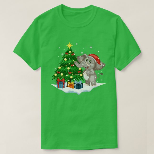 Fantastisk Elephant Santa Julafton Träd med Ljus C T Shirt (Design framsida)